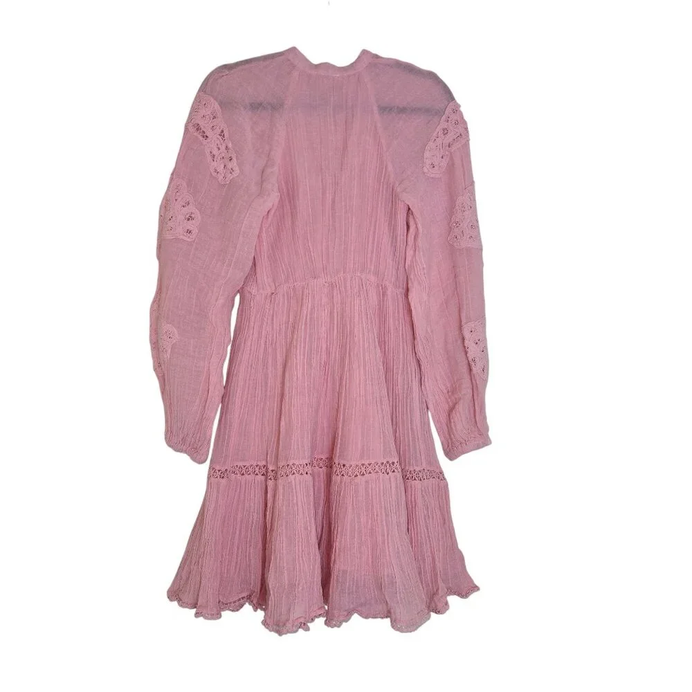 Guess Pink Lace Long Sleeve Button-Down Dress  arita dress without belt - Picture 6 of 16